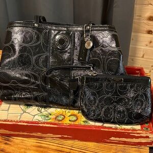 Coach Shiny Black Shoulder Bag Set